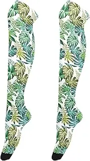 [Caihoyu] Tube Socks for Women Casual Fashion Extra Long High Thigh Socks High Football Socks for Cosplay Leaf Pattern, Leaf Pattern