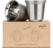2x Espresso Cups Set Double Wall 304 Stainless Steel Thermo Coffee Tea Mug 80ml