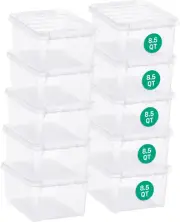 Classic 10 Clear Plastic Storage Boxes, 8L/8.5QT Bpa-Free Stackable and Nestable