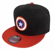 Captain America Logo Flat Bill Ball Cap Snap Back Adjustable Black & Red Hat