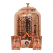 Copper Handmade Water Dispenser Pitcher 4L with 2 Glass. Hammered Finishing