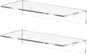 KOMBIUDA 2pcs Wall Mounted Floating Shelves Transparent Plastic Bookshelf for Living Bathroom Shaped Storage Tidy Up Your Space