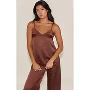 Chocolate Satin Cami And Pant Pj Set, Chocolate