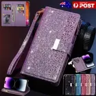 For iPhone 16 16e 15 14 13 12 Pro Max XR SE 8 Glitter Leather Wallet Case Cover