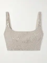 [Brunello Cucinelli] Brunello Cucinelli - Cropped Sequined Linen Top - Gold - medium medium Gold