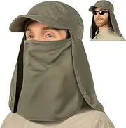 [SUN CUBE] Fishing Sun Hat with Neck Flap for Men UV Protection Cover Outdoor Bucket Cap with Face Covering for Hiking Running