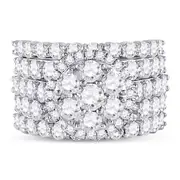 14k White Gold Round Diamond Cluster Bridal Wedding Ring Set 5 Cttw
