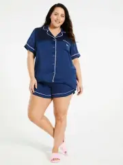 BNWT Peter Alexander Navy Blue SHORT Satin PJ Set Size 2+ Ladies LAST ONE