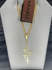Kramer New York Necklace Gold Tone Four Cross Pendant Dainty 16” 1960’s NOS