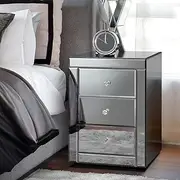 ALFORDSON 40 x 40 x 58cm Bedside Table, Glass Mirrored, 3 Drawers, Nightstand Cabinet Chests, Sofa Side Storage Organiser, Side End Table for Living Room, Bedroom, Hallway,Grey