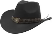 YFVFAGDMKV Men's Cotton Blend Western Cowboy Hat with Wide Brim and Curved Brim 56-58cm All-Season Cowboy Hat(Black)