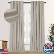 100% Blackout Shield Faux Linen Blackout Curtains for Bedroom 96 Inches Long,