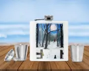 stainless steel 8 oz flask RYTA ART wedding gift KRAMPUS BELL CHRISTMAS CAT MOON