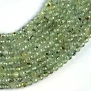 Natural Prehnite Gemstone Round Micro Faceted Beads String 15.5 Inches Long