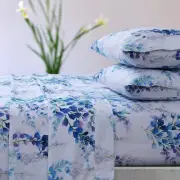 Tribeca Living Azores Home Jolie Printed Deep Pocket Sheet Set King, Blue, JO...