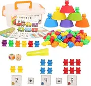 Barwa Colorful Counting Bears Set - Montessori Rainbow Bears Mathing Game with Stacking Cups Number Color Recognition, Educational Color Sorting Math Learning Toys for Toddlers