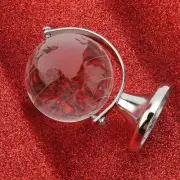 Silver Round Earth Globe World Map Crystal Glass Sphere Decor