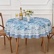Alishomtll Round Tablecloth 55'', Waterproof Spring Table Cloth Round, Wrinkle Free Washable Floral Tablecloth Heavy Duty for Indoor and Outdoor Table Decor,Blue