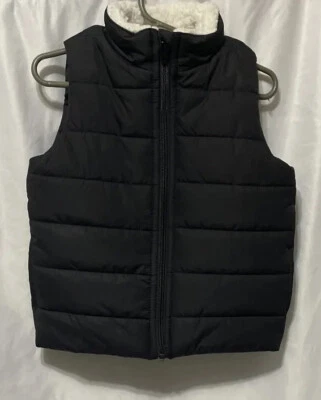 good lad boys Puffer Vest Quilted Fleece High Collar Black Zip 4T