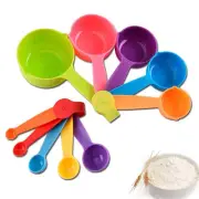 10 Pieces Plastic Measuring Cups and Spoons Set Colored for Kitchen Cooking B...