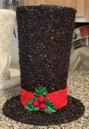8.5inch Black Tinsel Snowman Top Hat Pre-Lit Tree Topper