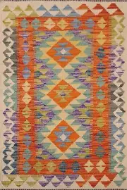 Southwestern Kilim Flat Weave Pastel Color Accent Rug 3'x4' Reversinle Wool Rug