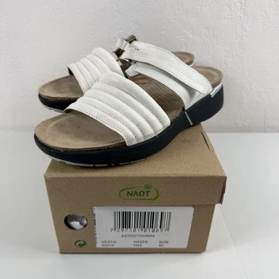 Naot Vesta Sandals Women's 40/ 9-9.5 White Leather Slide Comfort Shoes Casual