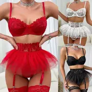 Nightclub Embroidery Sexy Flower Underwear Three Point Sex Suit Woman