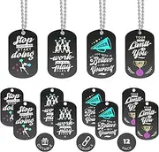 (12-Pack) Cheerleading Dog Tag Necklaces with Inspirational Quotes - Wholesale Bulk Pack of Necklaces for Cheerleading Party Favors and Supplies - Cheer Squad Gifts for Girls Women Cheerleaders