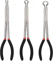 CASOMAN 3Pcs 11" Hose Gripper Plier Set, Black & Red, 5/16-Inch, 1/2-Inch, 3/4-Inch Dia, Offset Spark Plug Boot Removal Pliers Serrated Jaws for Hard to Reach Narrow Spaces