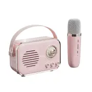 P33 Retro Karaoke Machine with 1 Wireless Microphones Portable Small Karaoke Set Toys for Kids and Adults-Pink