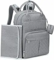MOONBABY Diaper Bag Backpack, Baby Diaper Bags with Portable Changing Pad and Pacifier Case, Grey