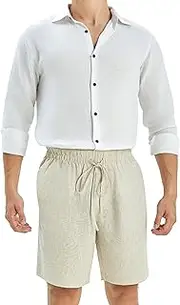 [Krasiv] Men's 100% Linen Shorts Elastic Waist Drawstrings Casual Beach Summer with Front and Back Pockets
