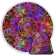 Red to Purple Oriental Mandala Round Beach Towel