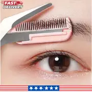 Eyebrow Trimming Scissors Pink with Built-in Comb Stainless Steel Precision