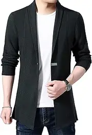 [Generic] Men Shawl Collar Ribbed Knit Long Sweater Shawl Collar Long Sleeve Cardigan Men Cable Button Down Cardigan Sweater