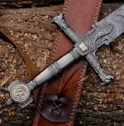 Hand Forged Damascus Steel King Solomon Crusader Sword (Pommel) Medieval Sword