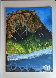 Fall And The Mountainous Ocean Water Color Hand Painted On Canvas 16 X 12