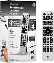 Rechargeable TV Remote Control, Universal Remote Control, Backlit Buttons, Samsung TV Remote Control Replacement for Smart TVs, Apple TV, Sony, Roku Replacement Remote, LG TV, 4-Device, 80984