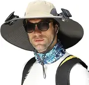 [Generic] Wide Brim Solar Fan Outdoor Fishing Hat-Solar & USB Charging, UV Protection Cooling Sun Hat for Hiking, Camping, Gardening