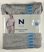 NATORI 2 PC Gray Knit S/S TOP & JOGGER PANTS Lounge SET Womens Size LARGE NEW