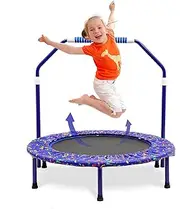 36'' Kids Trampoline Mini Foldable Fitness Trampoline with Adjustable Foam Handrail and Safety Padded Protective Cover Exercise Bungee Rebounder Jumper Indoor/Outdoor Use for Toddler Boys Girls