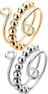 ERINGOGO 2Pcs Wear Resistant Anxiety Fidget Rings Finger Rings for Boredom Irritation Unique Rotatable Design for Women Men