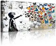 [Novatique] Large Graffiti Wall Art Banksy Canvas Wall Art Street Graffiti Poster Artwork Modern Street Butterfly Picture Print for Living Room Bedroom Ready to Hang, 16x32inch