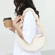 Plain Drawstring Nylon Hobo Bag Off-White - One Size