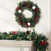 Pre Lit Christmas Garland with Wreath Set