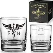 RN Registered Nurse Whiskey Glass with Gift Box,Two Sided Good Day Bad Day Don't Even Ask, Whiskey Rocks Glass for Essential Healthcare Workers Male Nurse, Doctors, Nurses, Medical Staff