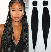 Pre Stretched Braiding Hair Natural Black Braid Hair Extensions Yaki Texture Synthetic Braiding Hair Extensions Crochet Twist Braid 26 Inch 90g/Pack 2 Packs