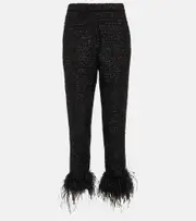 [Rebecca Vallance] Rebecca Vallance Jourdan feather-trimmed bouclé pants UK 10 black