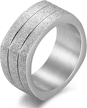 RIUKIU Men's Pearl Sand Square Tyre Ring, Dominant Stainless Steel Men's Ring,Silver,10